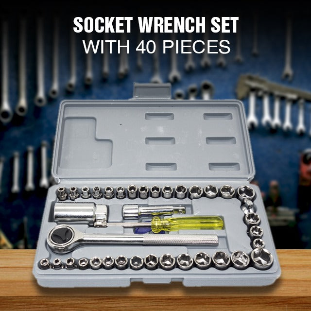 40pcs Socket Wrench Tool Kit | Screwdriver and Socket Set