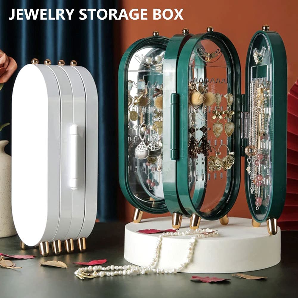 Jewellery Box Organiser with Mirror | Foldable Dustproof Jewelry Storage Case