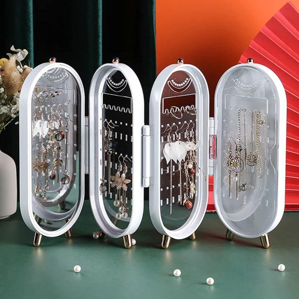 Jewellery Box Organiser with Mirror | Foldable Dustproof Jewelry Storage Case