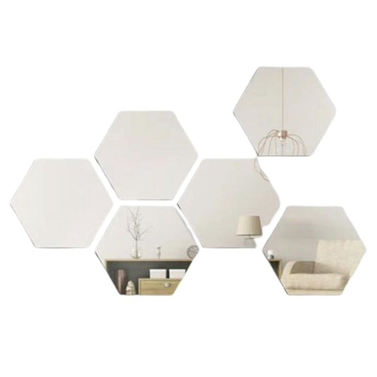 Hexagon Shape Acrylic Mirror Wall Stickers (12 Pc Set)