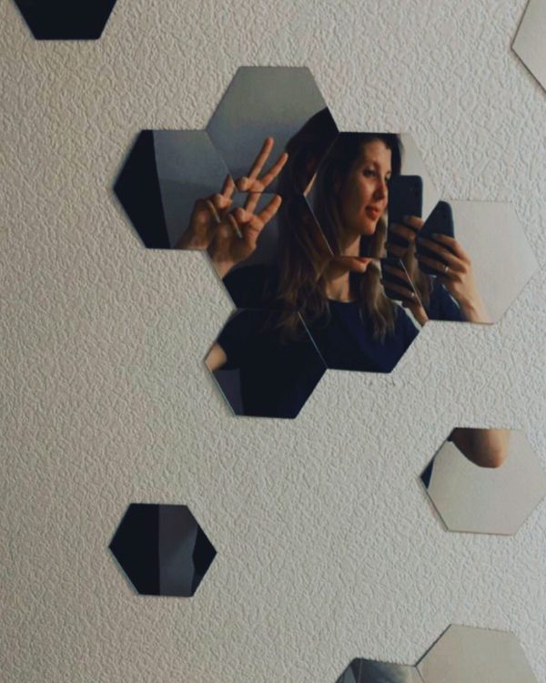 Hexagon Shape Acrylic Mirror Wall Stickers (12 Pc Set)